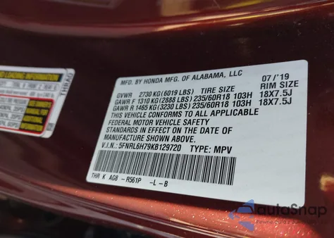2019 Honda Odyssey Ex-L from USA, damaged, VIN 5FNRL6H79KB129720